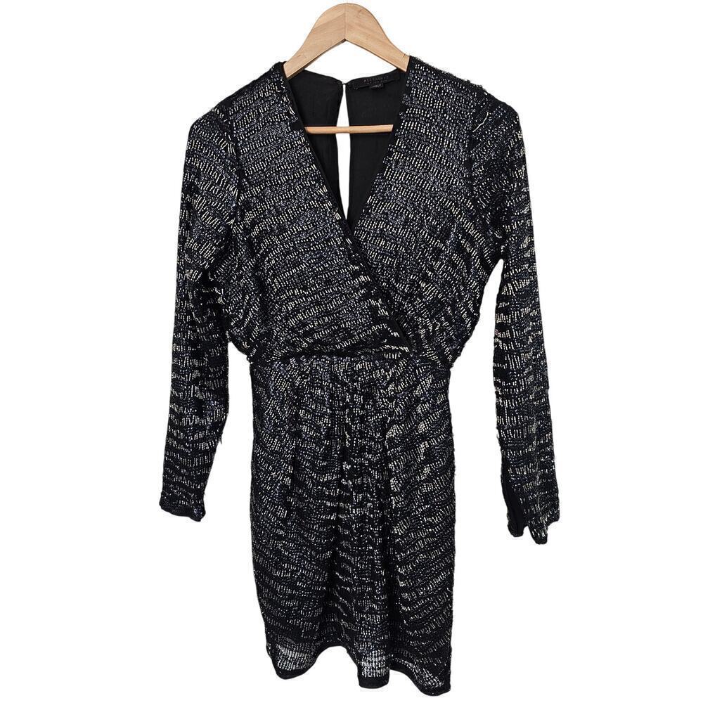 All Saints Lainey Mini Dress Women Size 4 Black Beaded Sequins Embellished